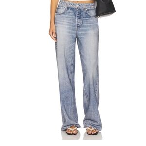 3366 Rag & Bone Miramar Terry Wide Leg Scarlet Denim Print Sweatpant Jeans Med